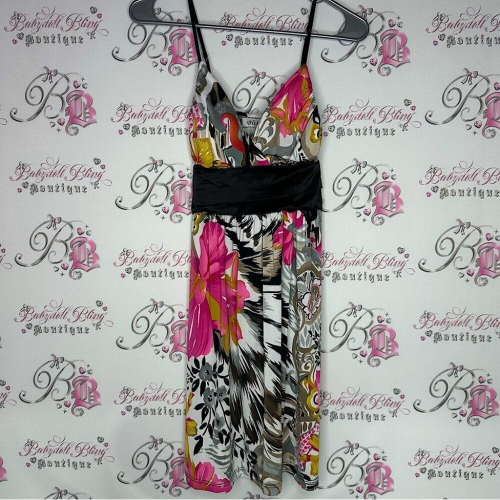 Bliss USA dress bow ribbon š tie up stretchy y2k Floral Multicolor Dress